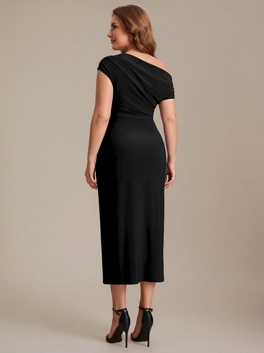 Handkerchief Hem jersey Off-the-shoulder Sleeve Dress #color_Black