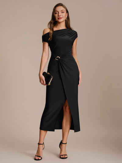 Handkerchief Hem jersey Off-the-shoulder Sleeve Dress