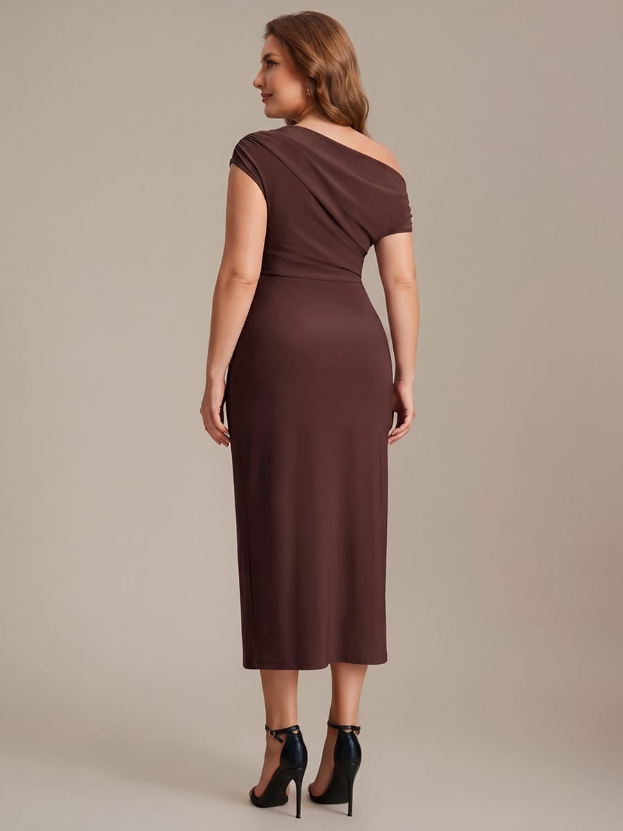 Handkerchief Hem jersey Off-the-shoulder Sleeve Dress #color_Chocolate Brown
