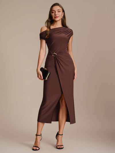 Handkerchief Hem jersey Off-the-shoulder Sleeve Dress