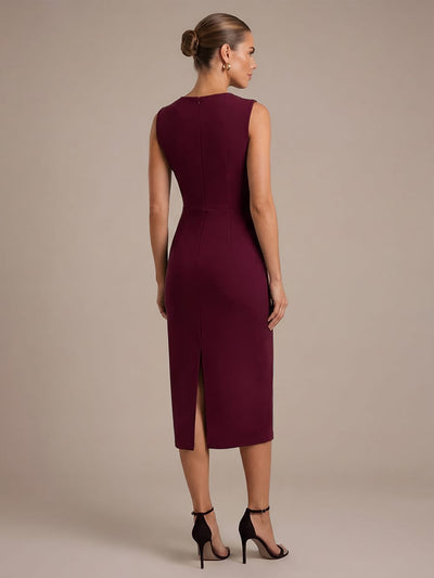 Crepe Sleeveless Sheath Dress #color_Burgundy