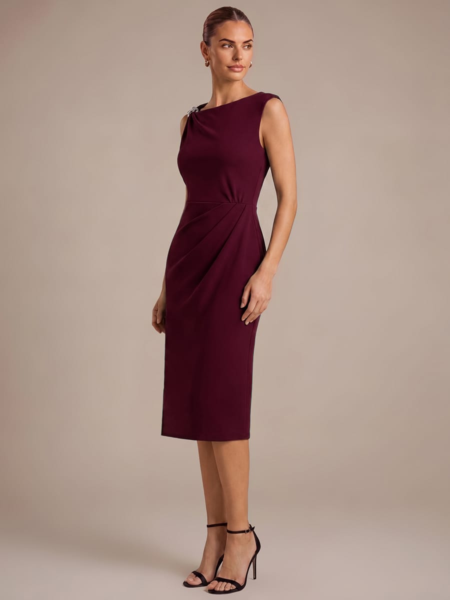 Crepe Sleeveless Sheath Dress #color_Burgundy