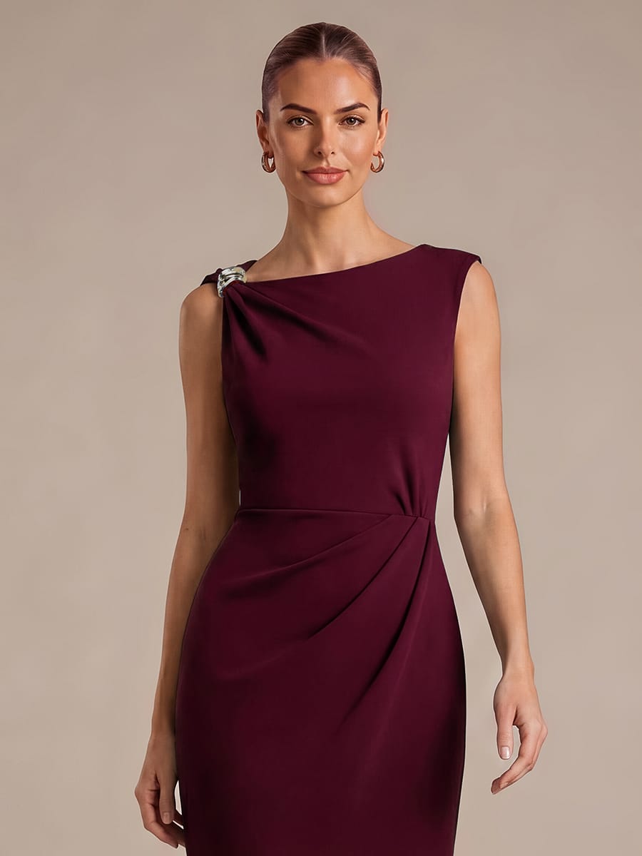 Crepe Sleeveless Sheath Dress #color_Burgundy
