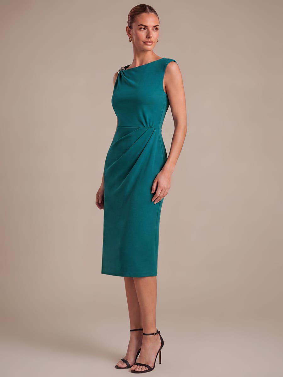 Crepe Sleeveless Sheath Dress #color_Teal Blue