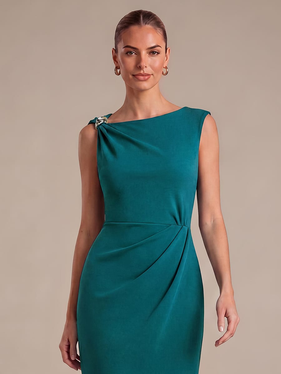 Crepe Sleeveless Sheath Dress #color_Teal Blue