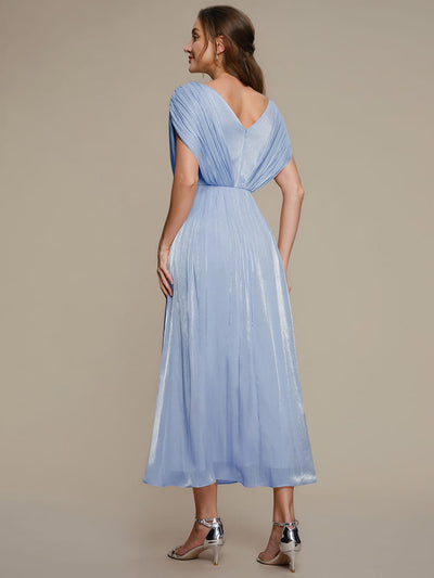 Flowing Ribbons Sea-island filament fabircs Batwing Sleeve Dress #color_Dusty Blue