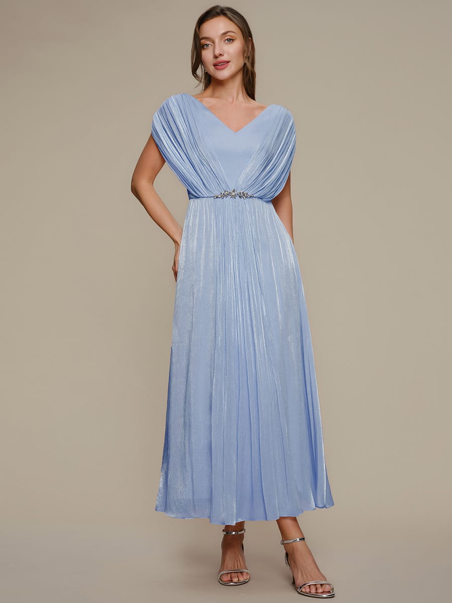 Flowing Ribbons Sea-island filament fabircs Batwing Sleeve Dress #color_Dusty Blue