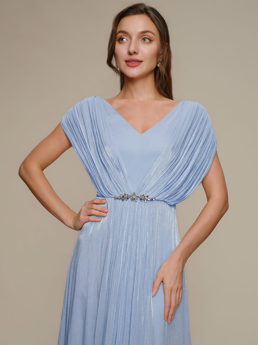 Flowing Ribbons Sea-island filament fabircs Batwing Sleeve Dress #color_Dusty Blue