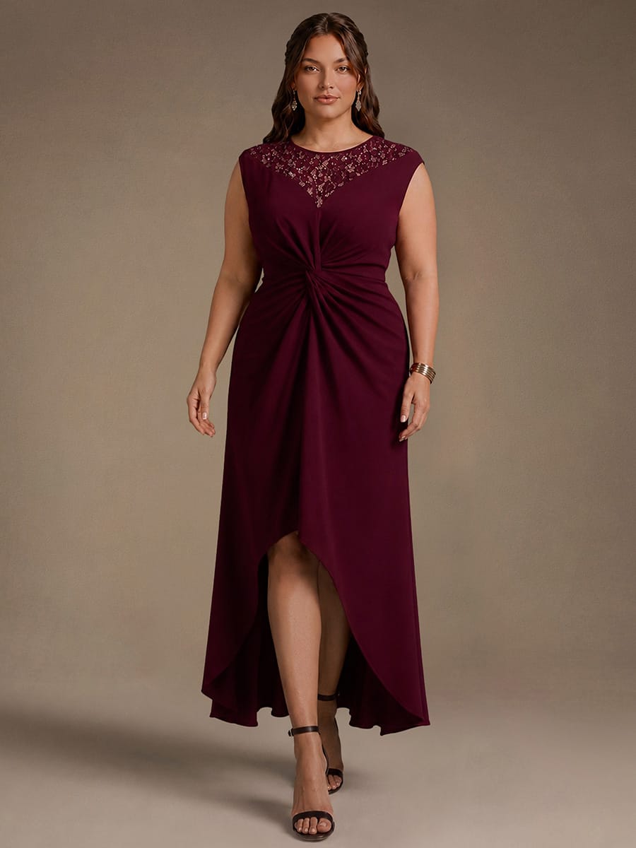 Sequin Crepe Cap Sleeve Dress #color_Burgundy