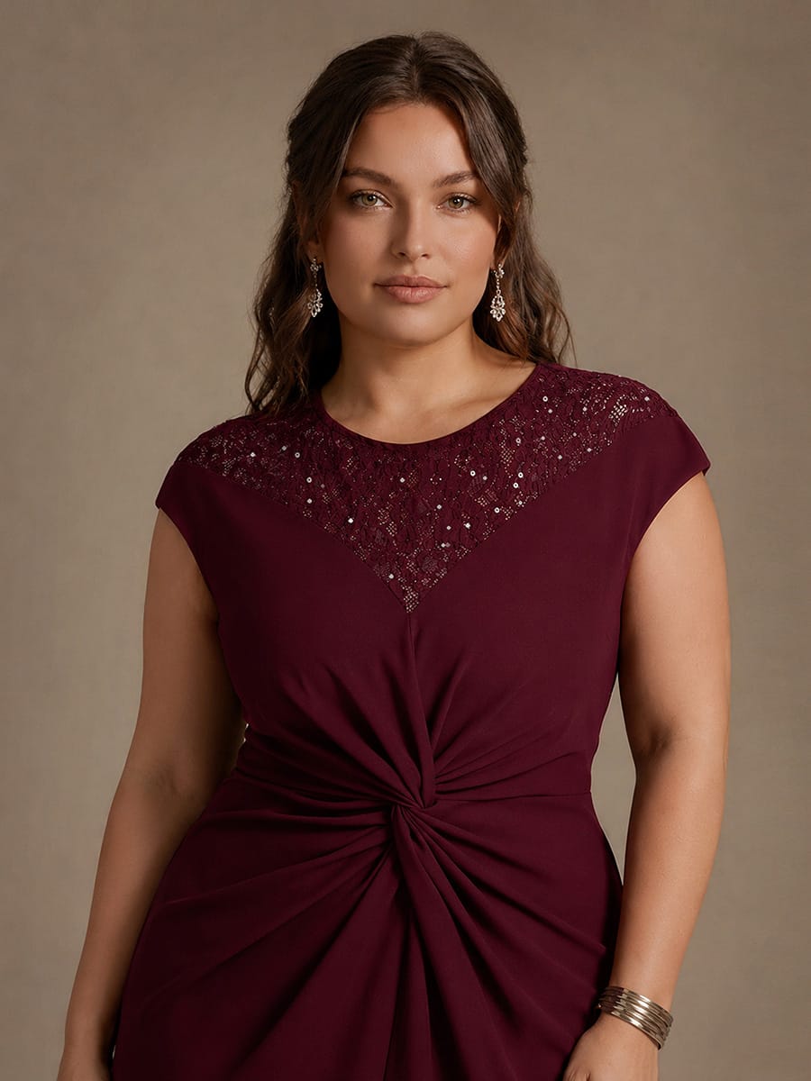 Sequin Crepe Cap Sleeve Dress #color_Burgundy