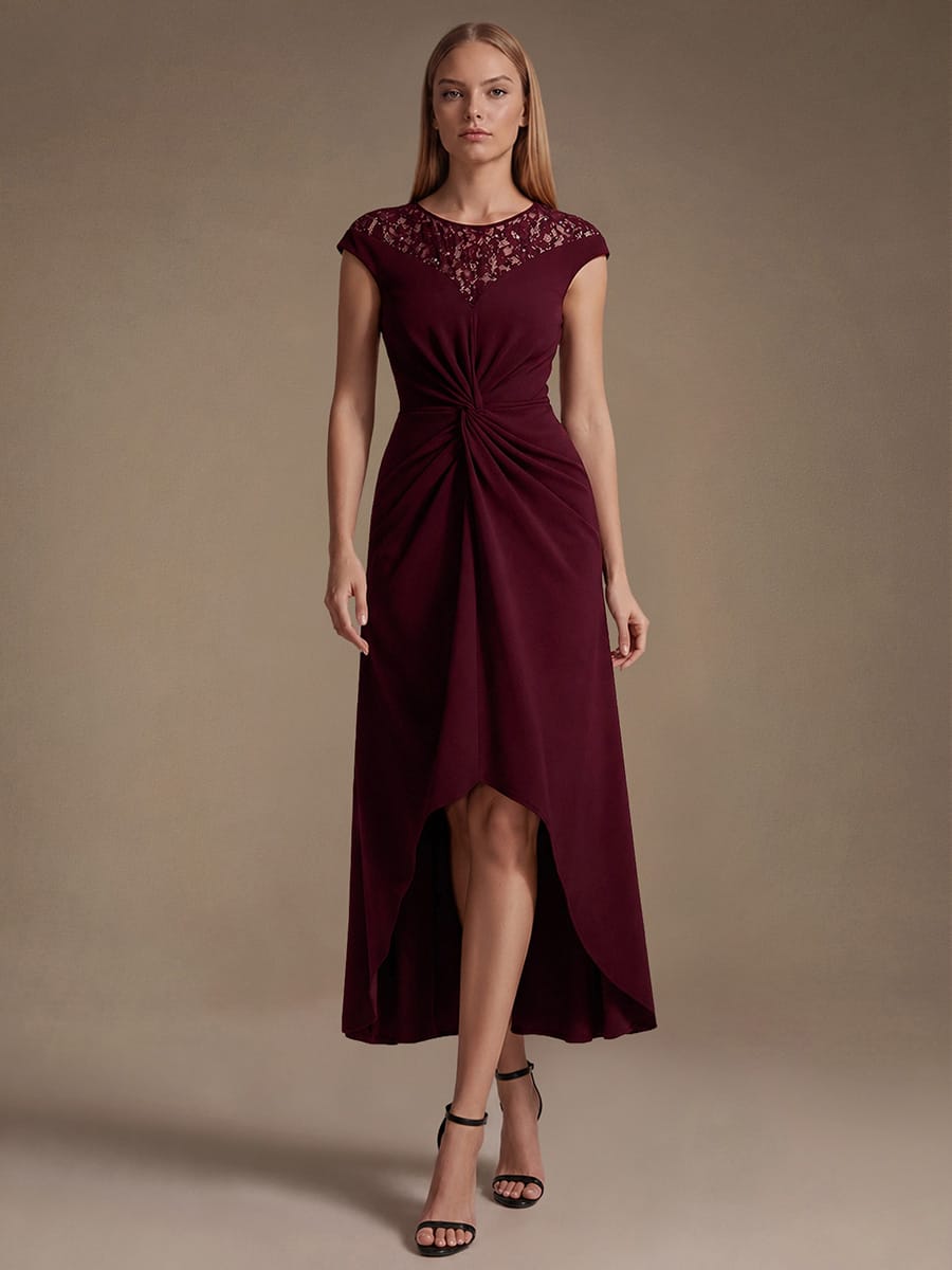 Sequin Crepe Cap Sleeve Dress #color_Burgundy