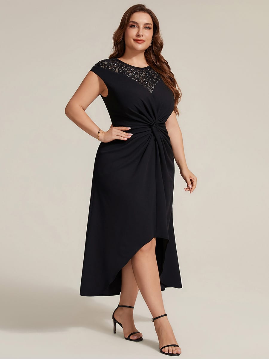 Sequin Crepe Cap Sleeve Dress #color_Black