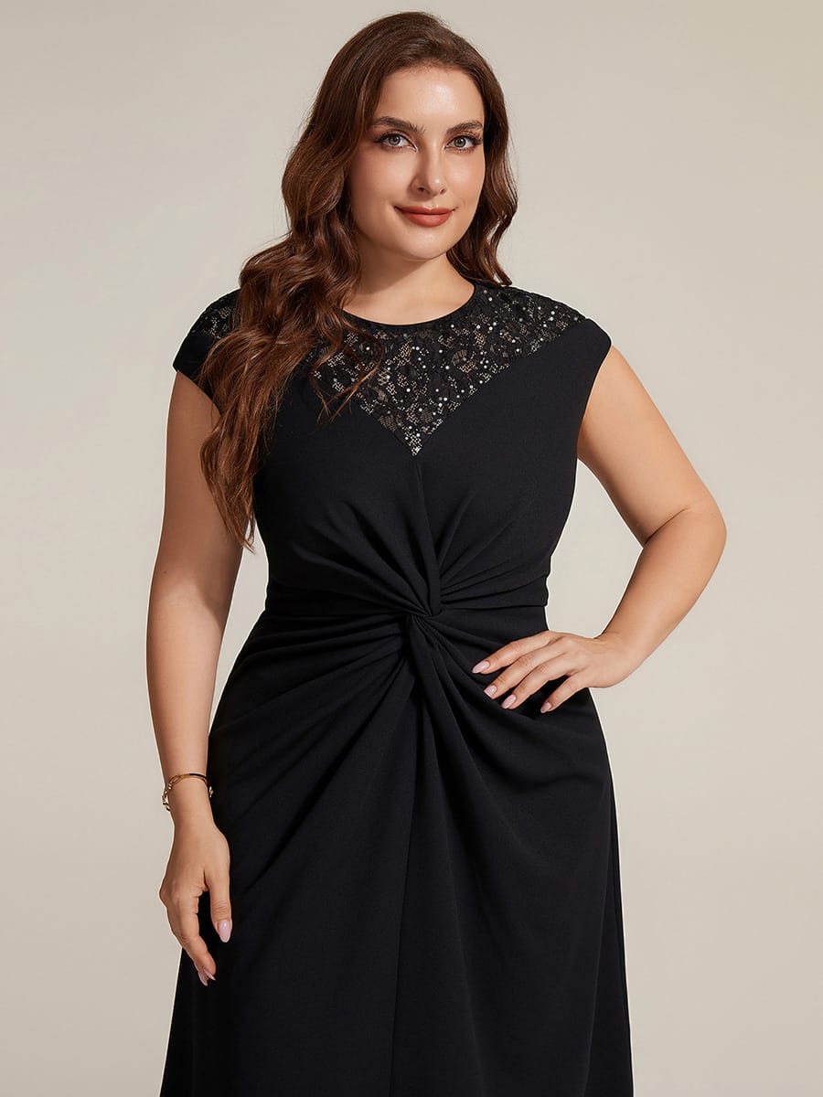 Sequin Crepe Cap Sleeve Dress #color_Black