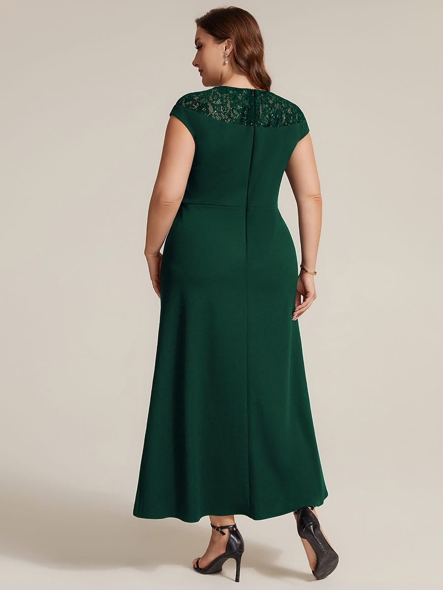 Sequin Crepe Cap Sleeve Dress #color_Dark Green