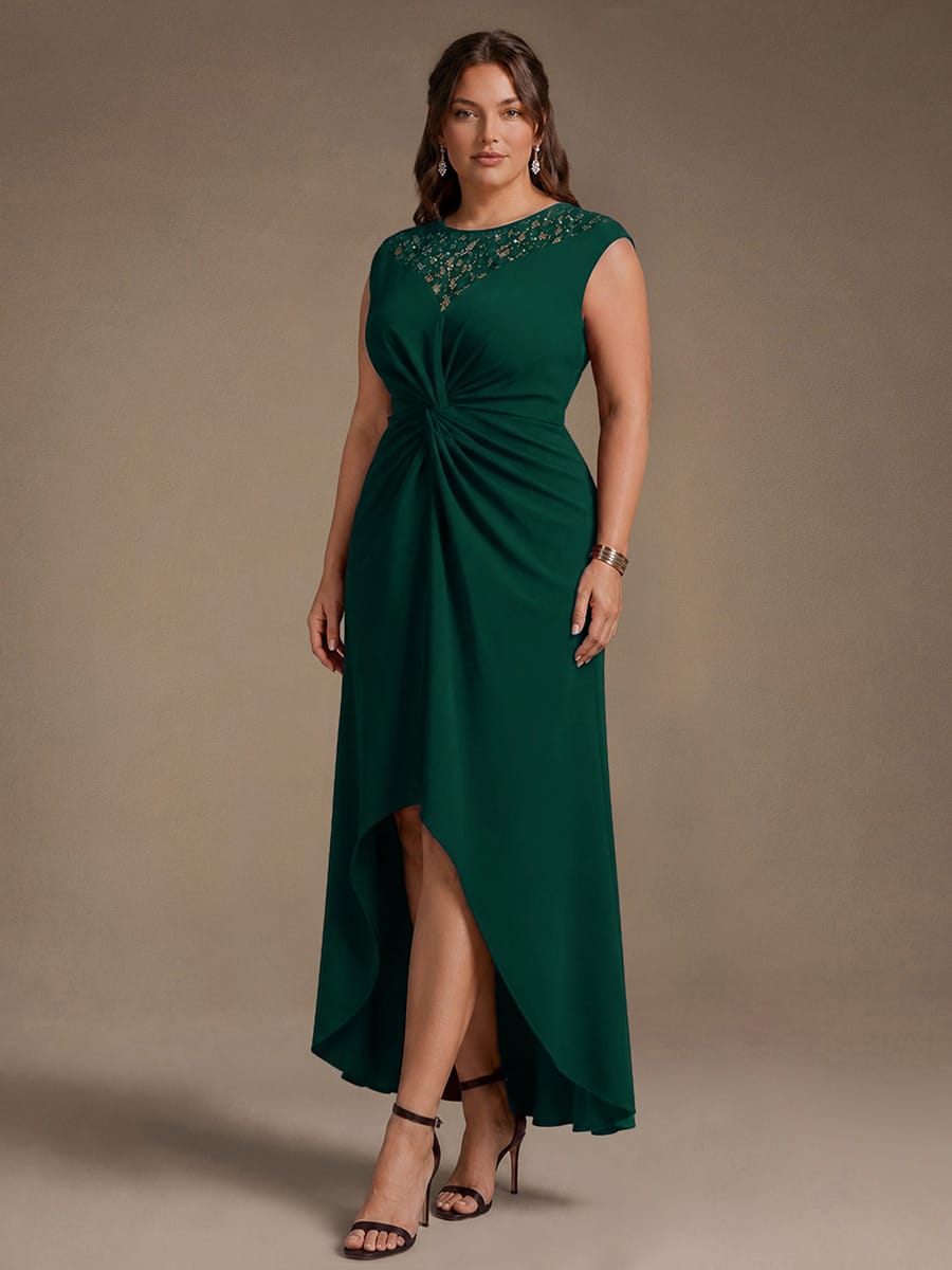 Sequin Crepe Cap Sleeve Dress #color_Dark Green