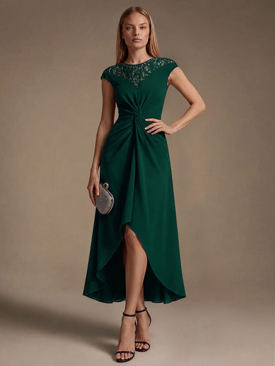 Sequin Crepe Cap Sleeve Dress
