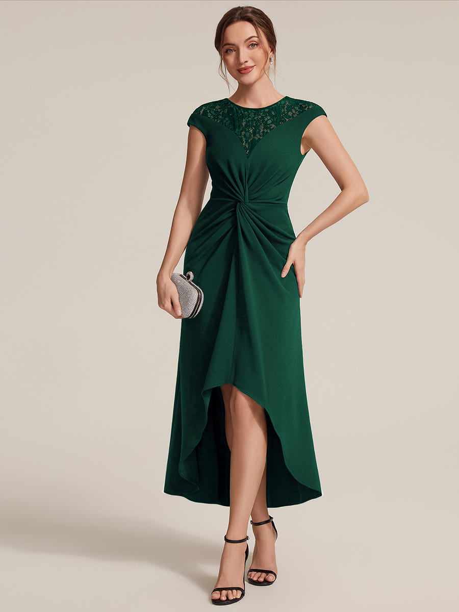 Sequin Crepe Cap Sleeve Dress #color_Dark Green