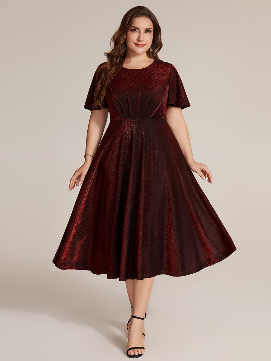 Knit Fitted Sleeve A-line Dress #color_Burgundy