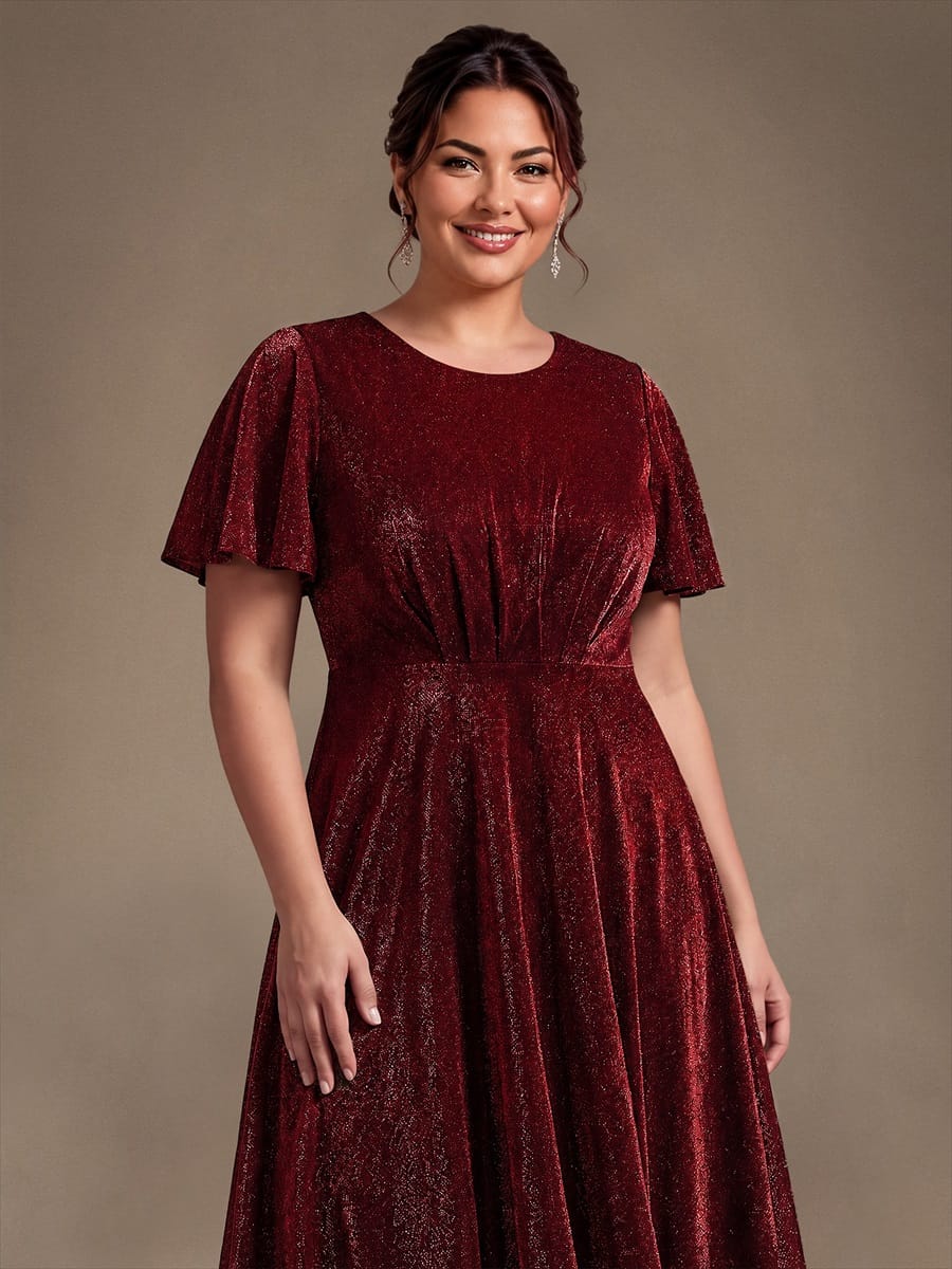 Knit Fitted Sleeve A-line Dress #color_Burgundy