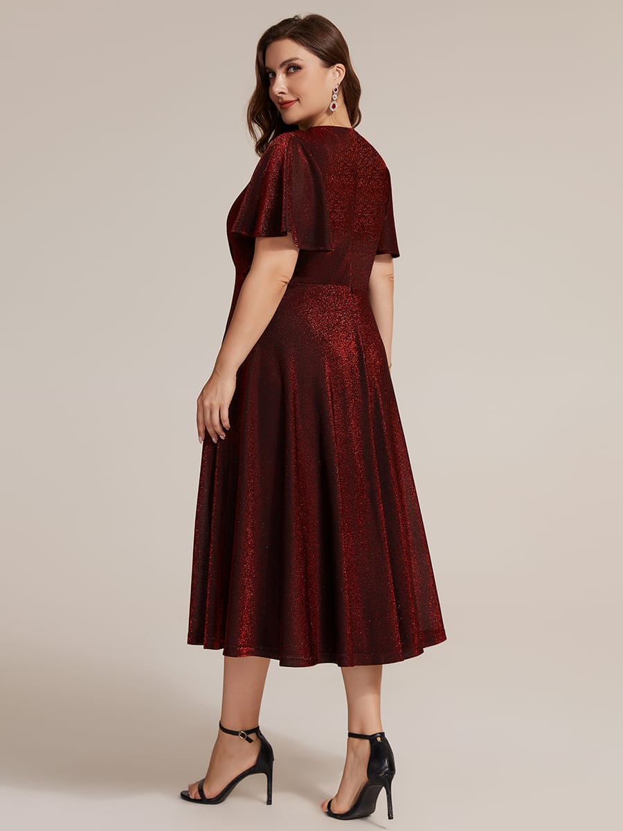 Knit Fitted Sleeve A-line Dress #color_Burgundy