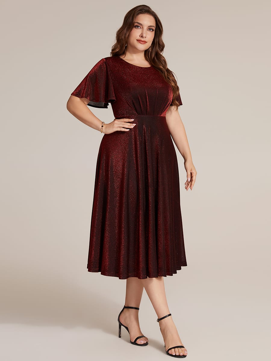Knit Fitted Sleeve A-line Dress #color_Burgundy
