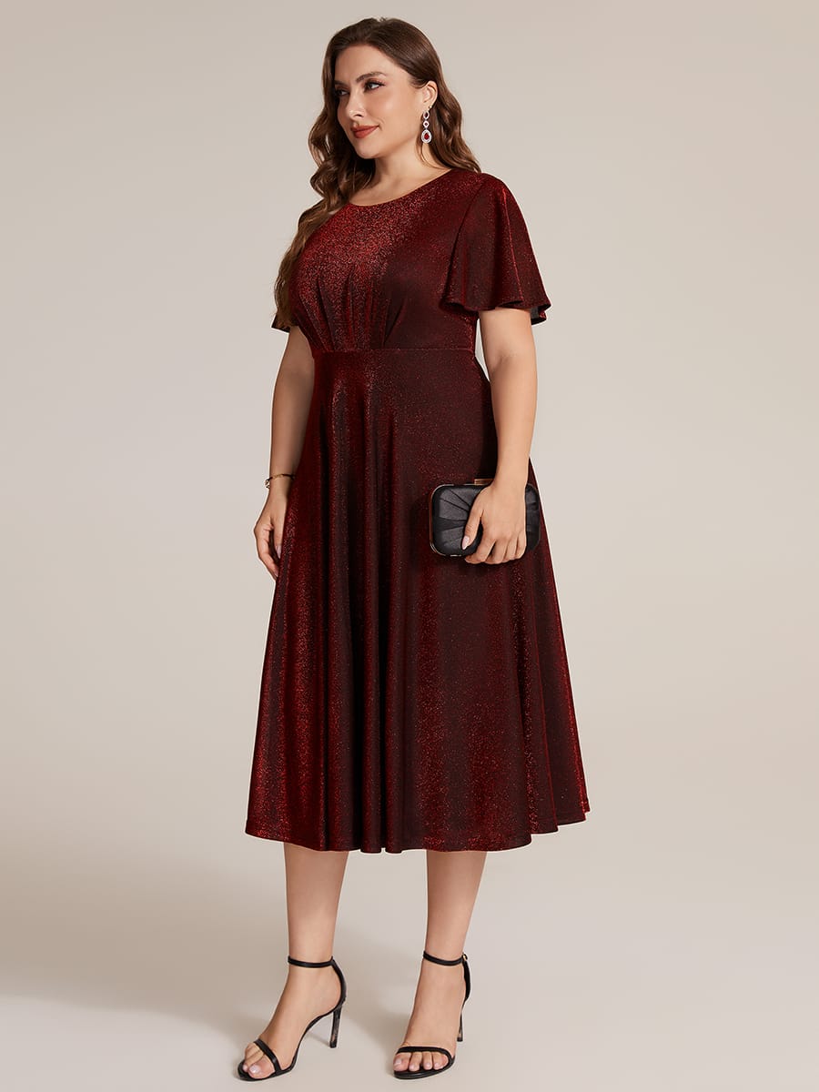 Knit Fitted Sleeve A-line Dress #color_Burgundy