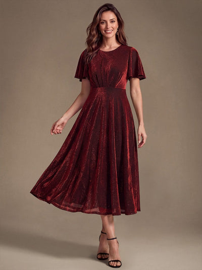 3D Draped Lurex Mesh A Line Midi Dress