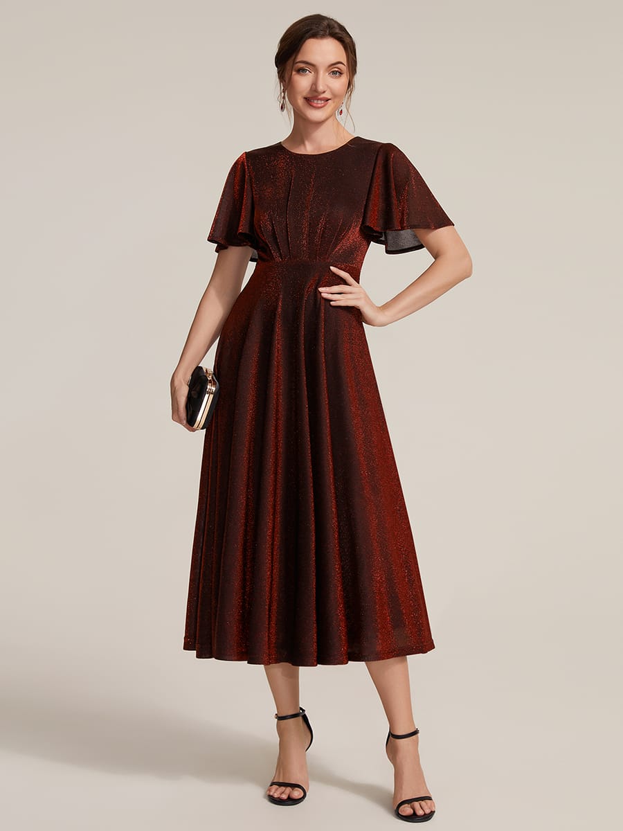 Knit Fitted Sleeve A-line Dress #color_Burgundy