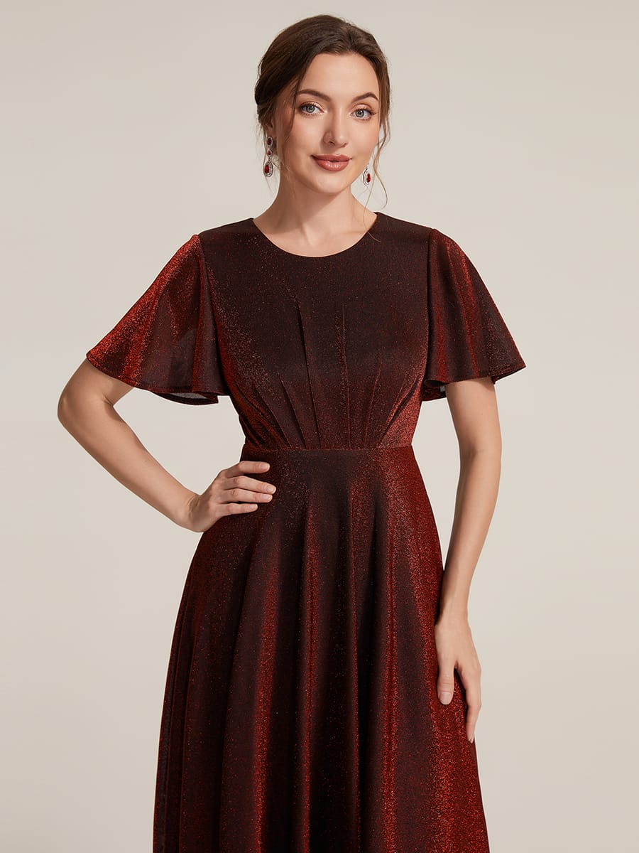 Knit Fitted Sleeve A-line Dress #color_Burgundy