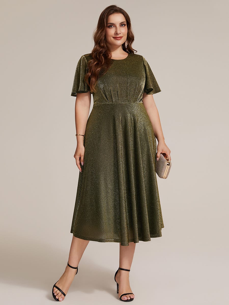Knit Fitted Sleeve A-line Dress #color_Metallic Gold
