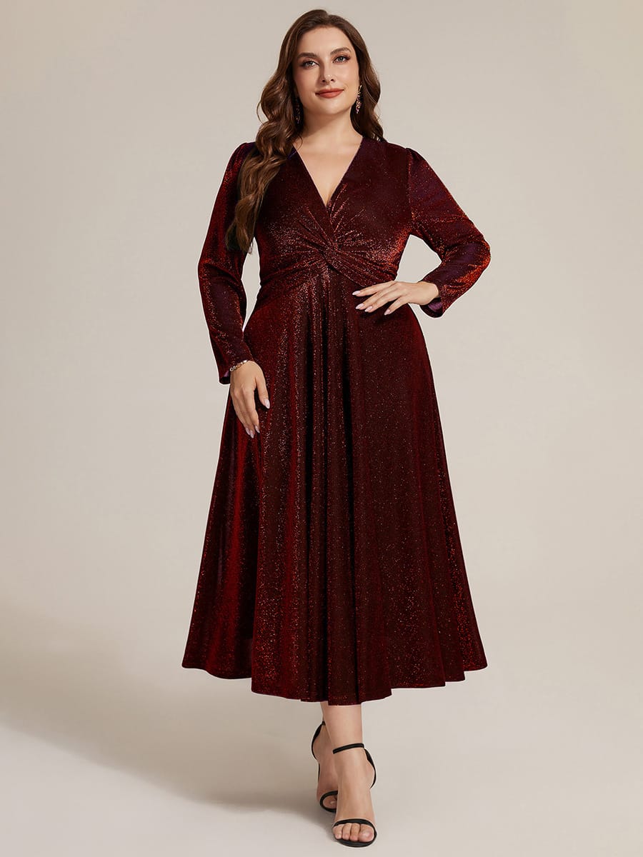 Knotted Knit Fitted Sleeve Dress #color_Burgundy