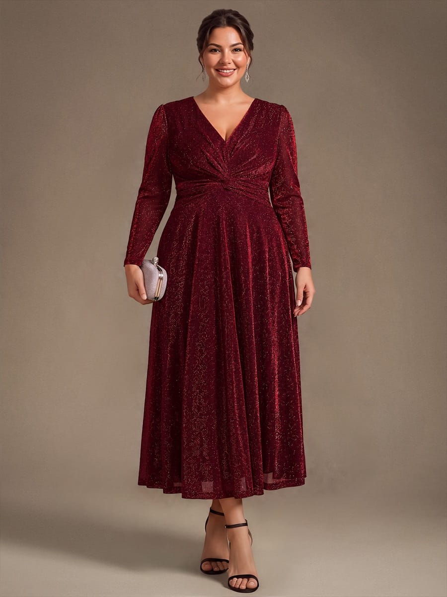 Knotted Knit Fitted Sleeve Dress #color_Burgundy
