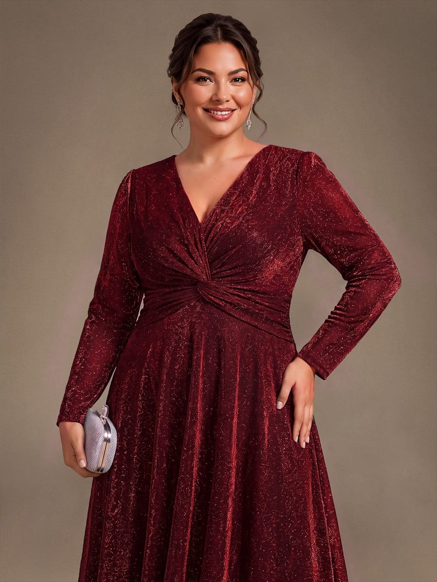 Knotted Knit Fitted Sleeve Dress #color_Burgundy
