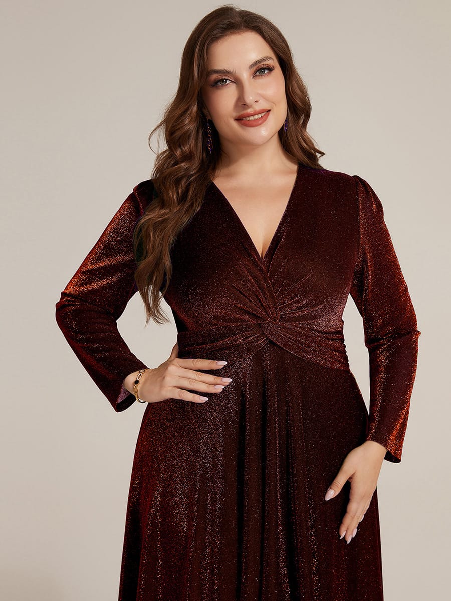 Knotted Knit Fitted Sleeve Dress #color_Burgundy