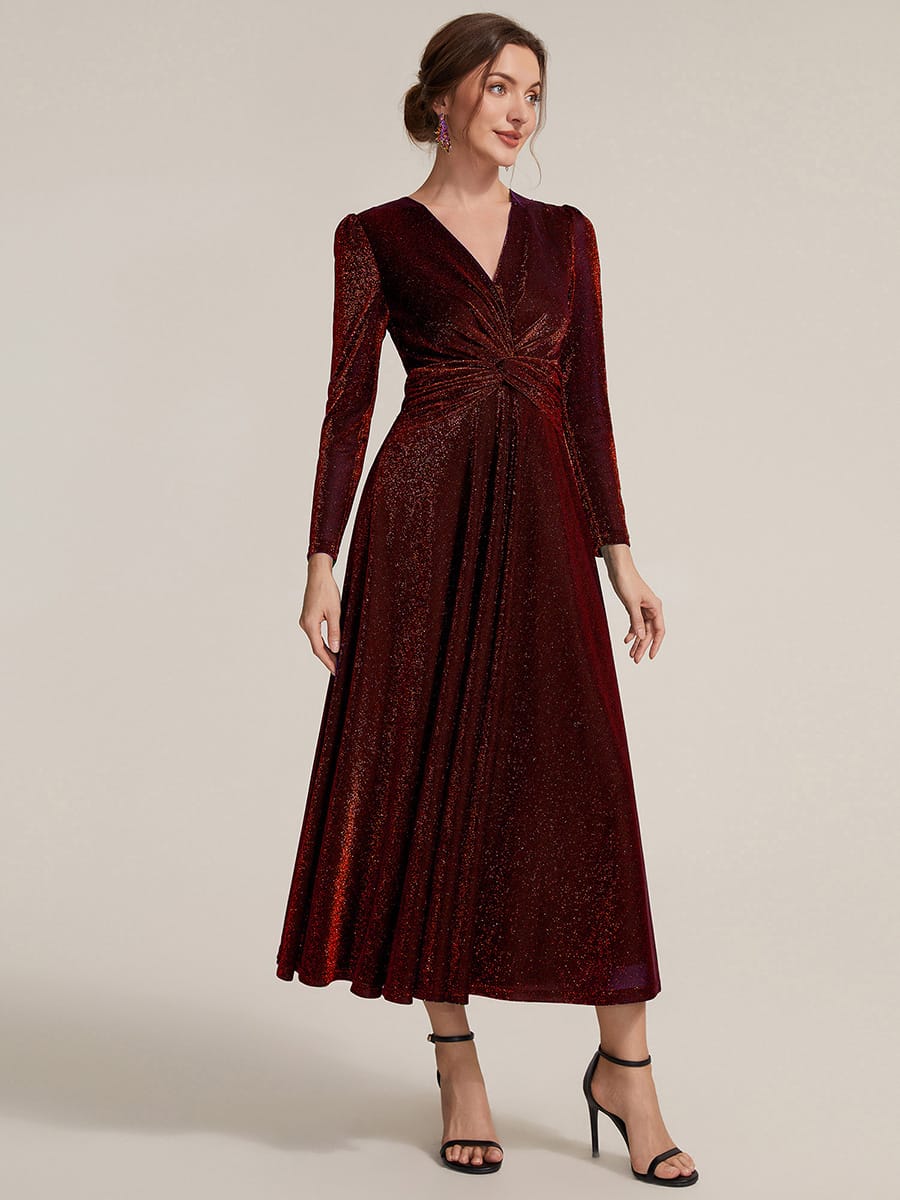Knotted Knit Fitted Sleeve Dress #color_Burgundy