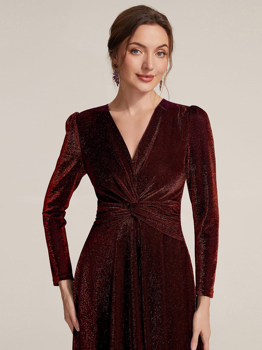 Knotted Knit Fitted Sleeve Dress #color_Burgundy