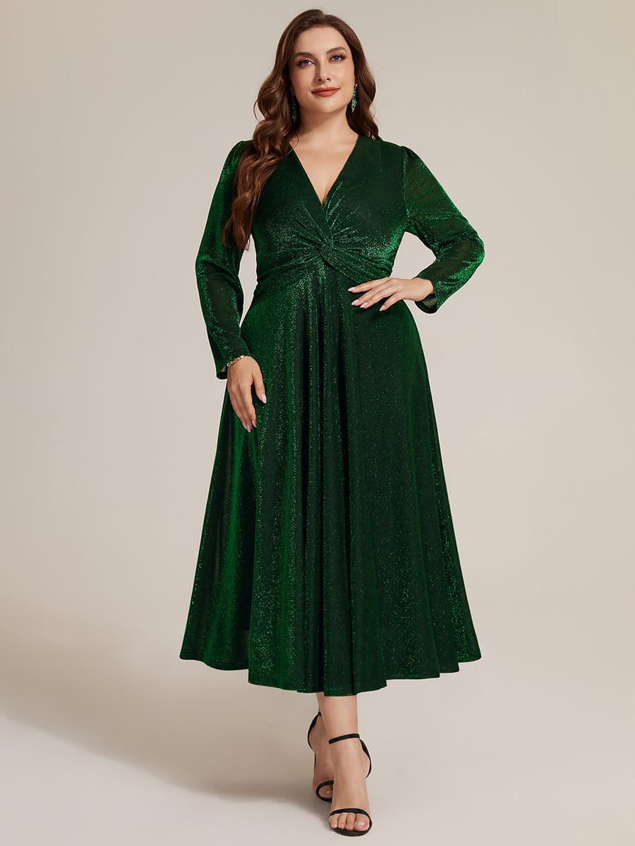 Knotted Knit Fitted Sleeve Dress #color_Dark Green