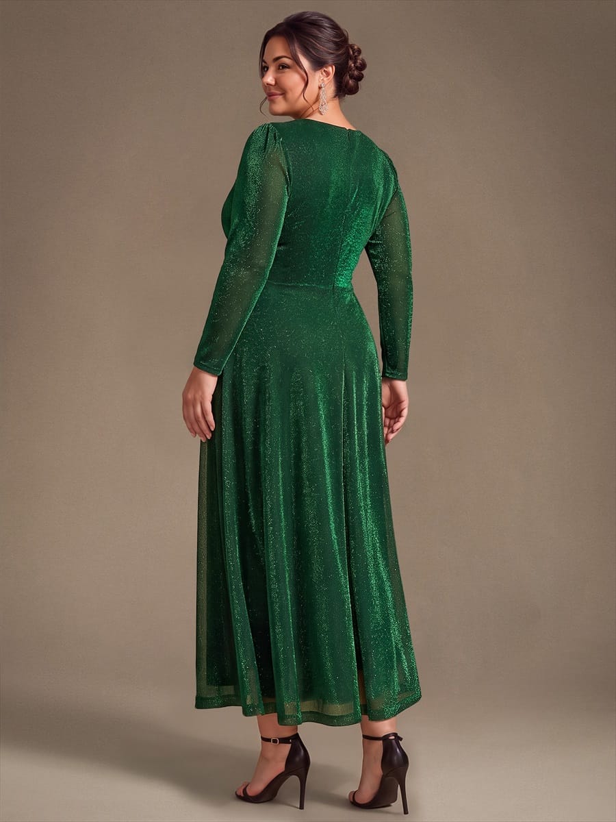 Knotted Knit Fitted Sleeve Dress #color_Dark Green