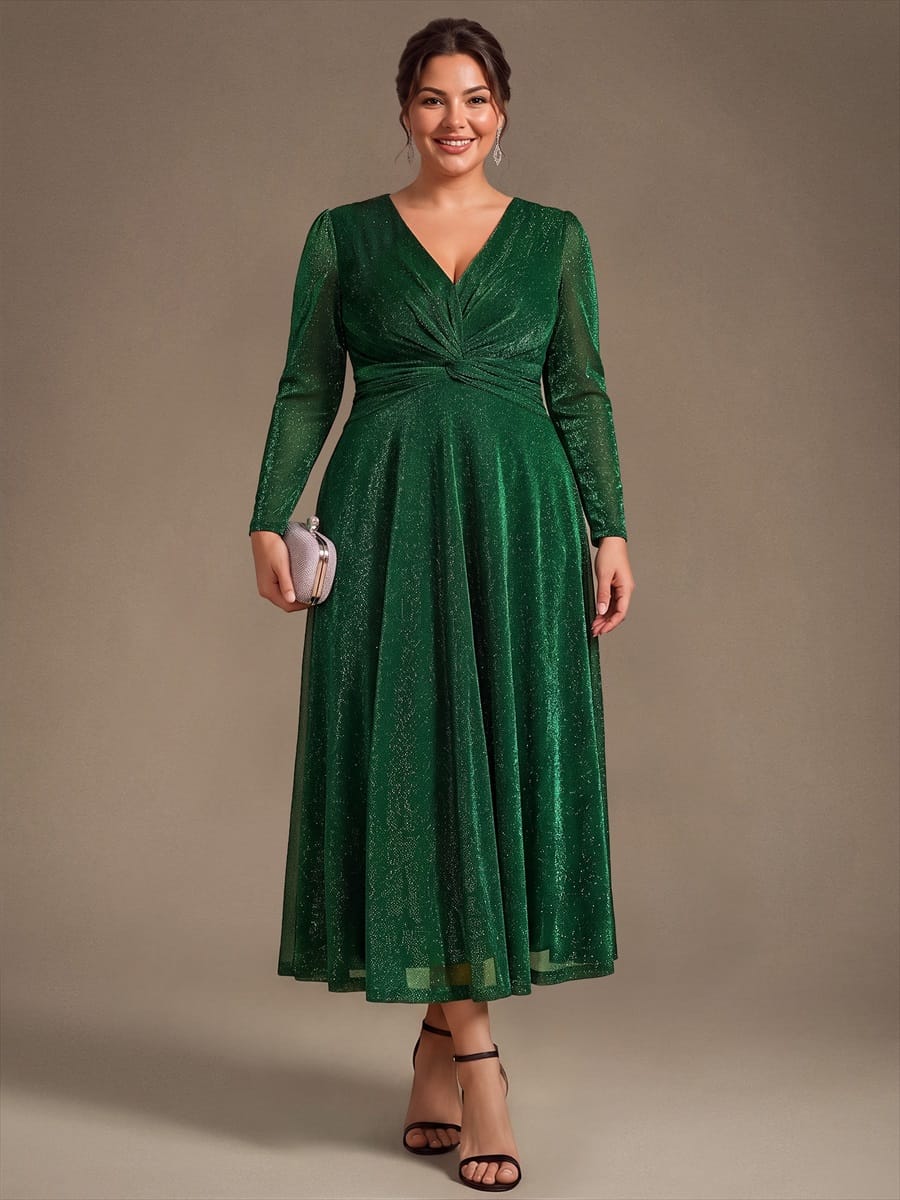 Knotted Knit Fitted Sleeve Dress #color_Dark Green