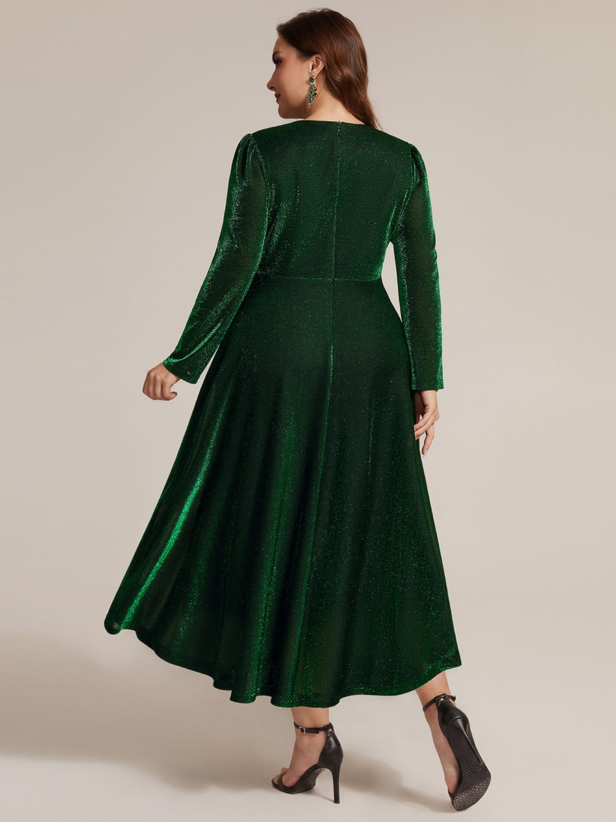 Knotted Knit Fitted Sleeve Dress #color_Dark Green