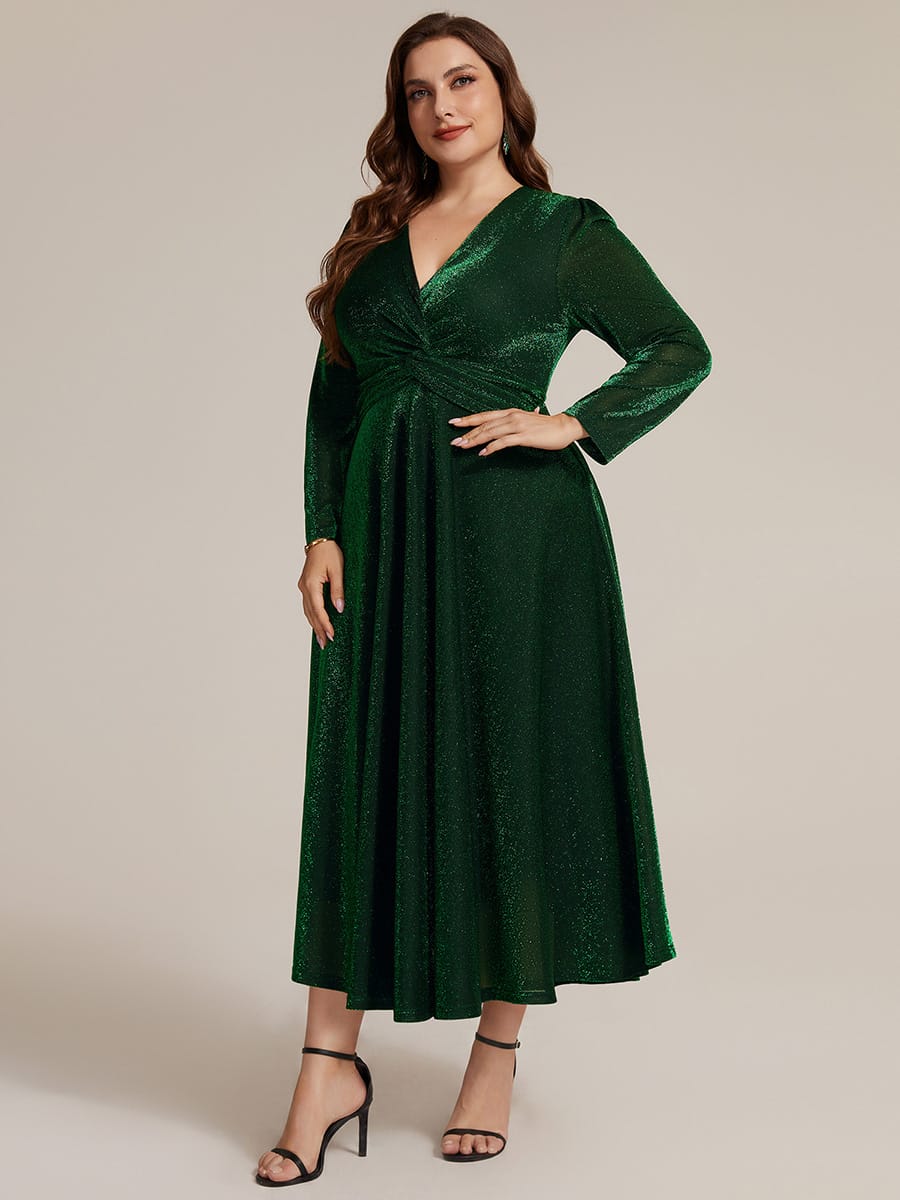 Knotted Knit Fitted Sleeve Dress #color_Dark Green