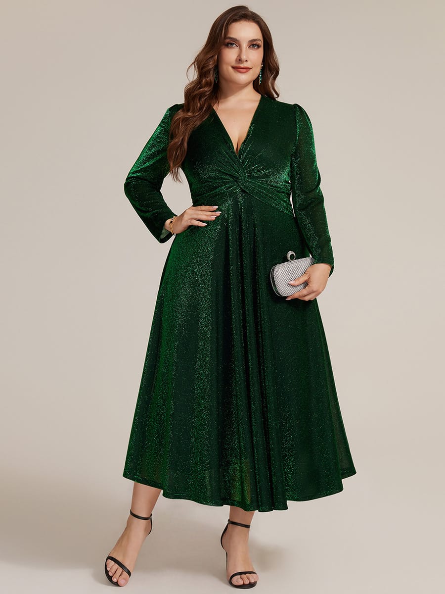 Knotted Knit Fitted Sleeve Dress #color_Dark Green