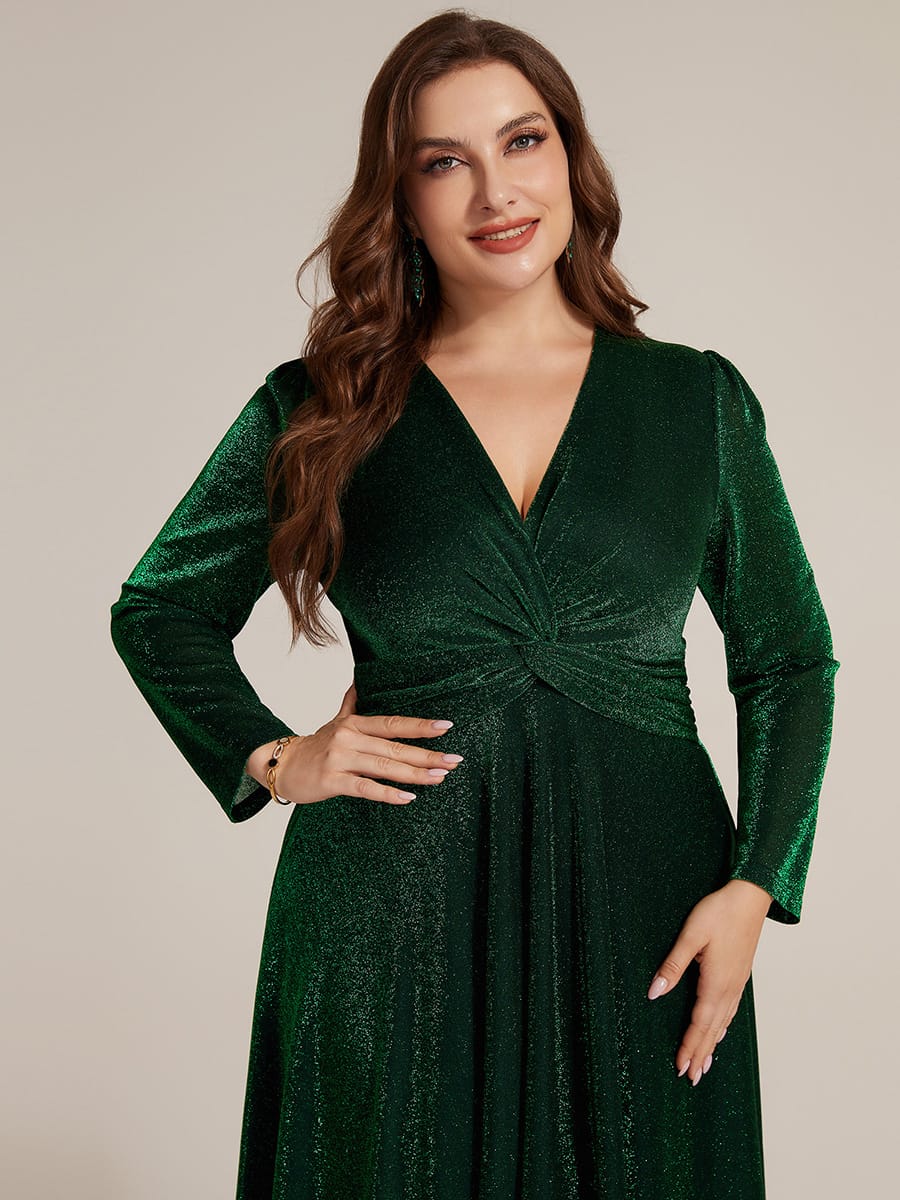 Knotted Knit Fitted Sleeve Dress #color_Dark Green