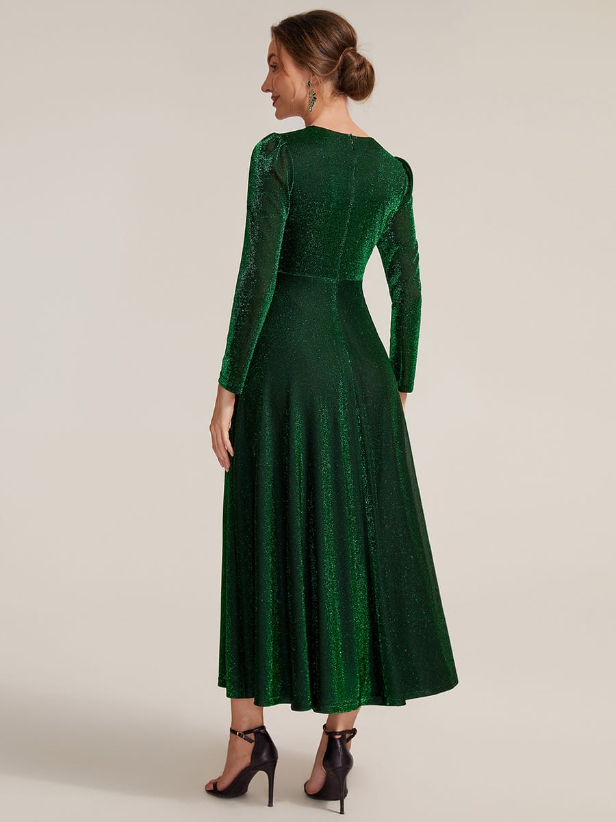 Knotted Knit Fitted Sleeve Dress #color_Dark Green