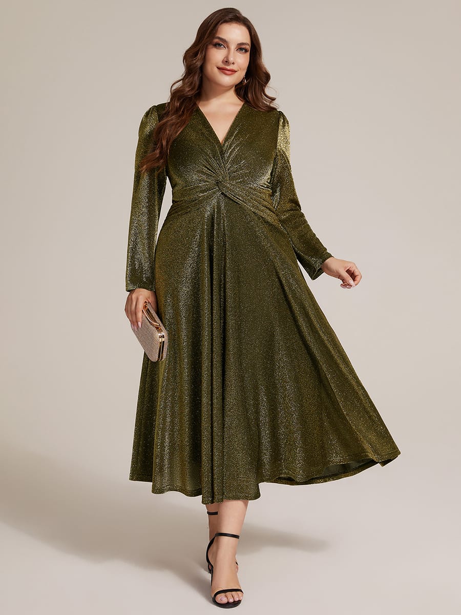 Knotted Knit Fitted Sleeve Dress #color_Metallic Gold