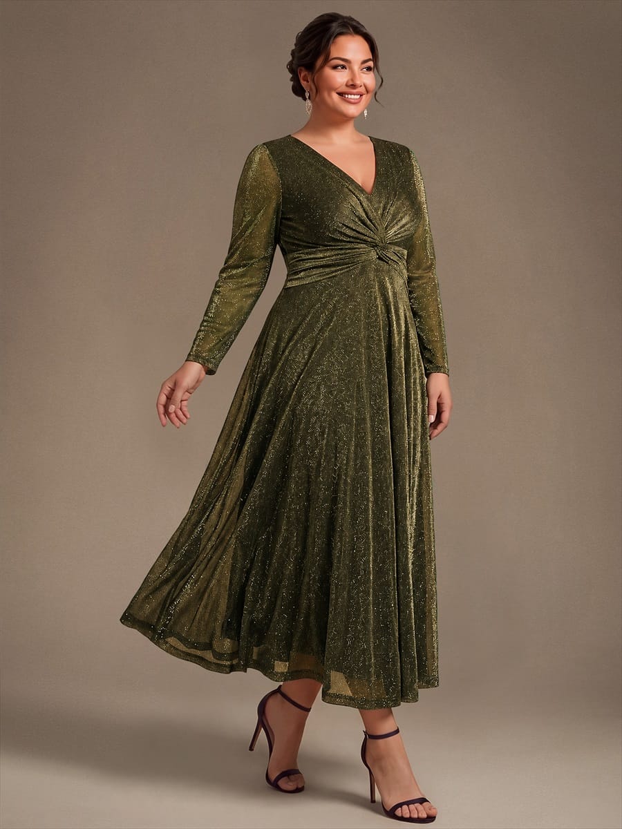 Knotted Knit Fitted Sleeve Dress #color_Metallic Gold