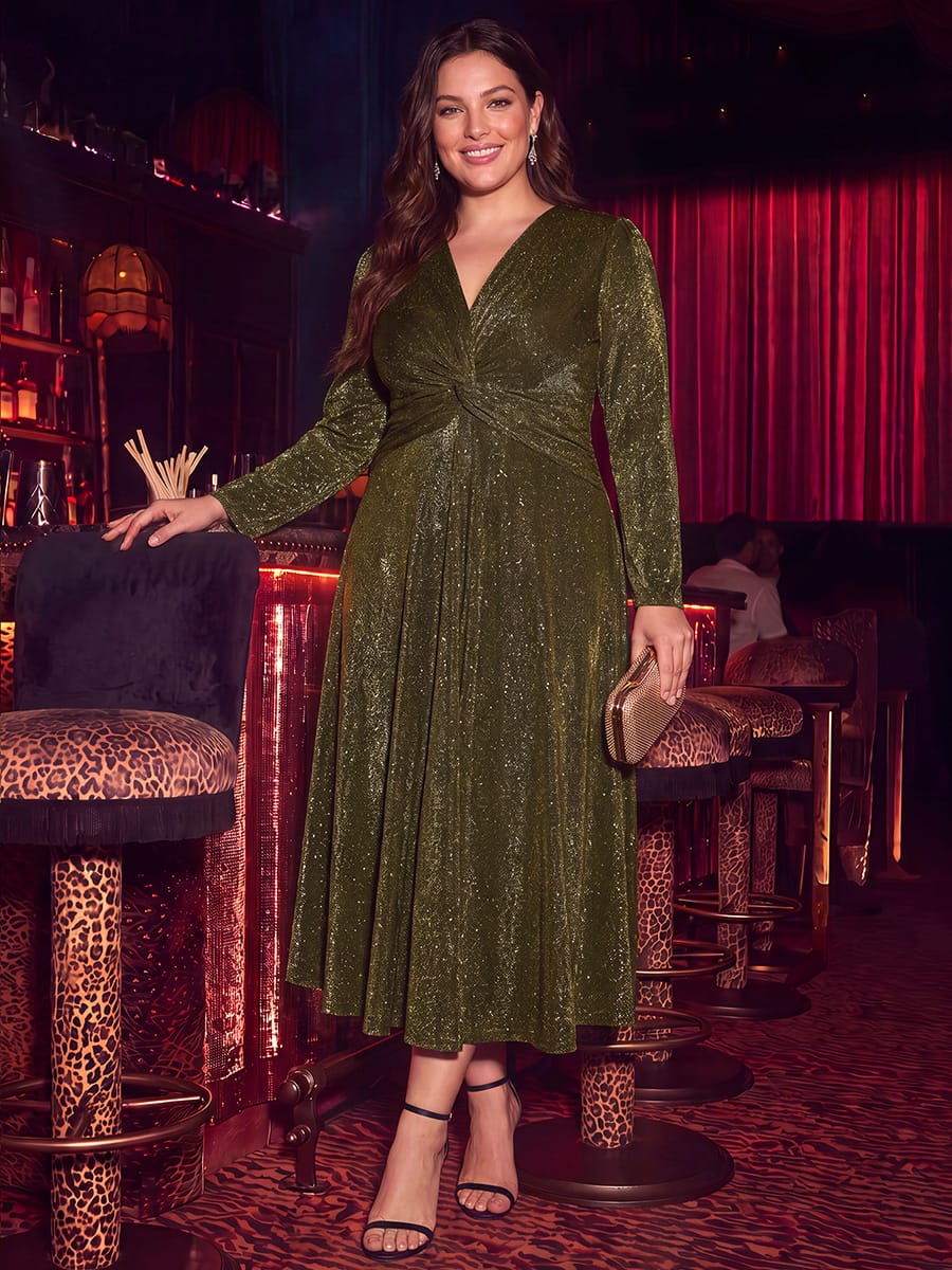 Knotted Knit Fitted Sleeve Dress #color_Metallic Gold