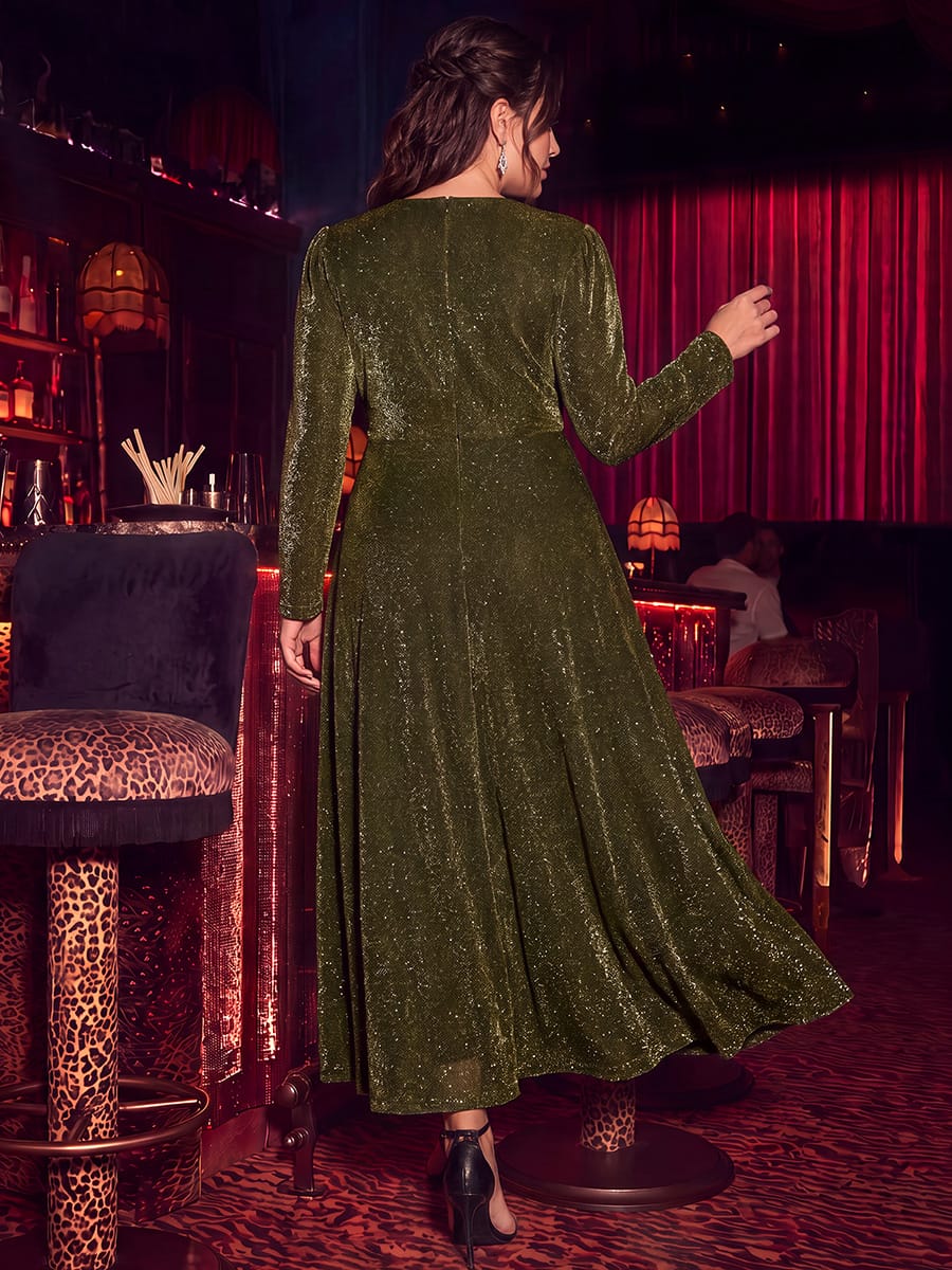 Knotted Knit Fitted Sleeve Dress #color_Metallic Gold