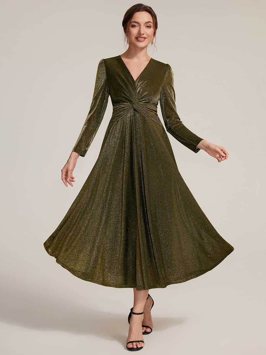Knotted Knit Fitted Sleeve Dress #color_Metallic Gold