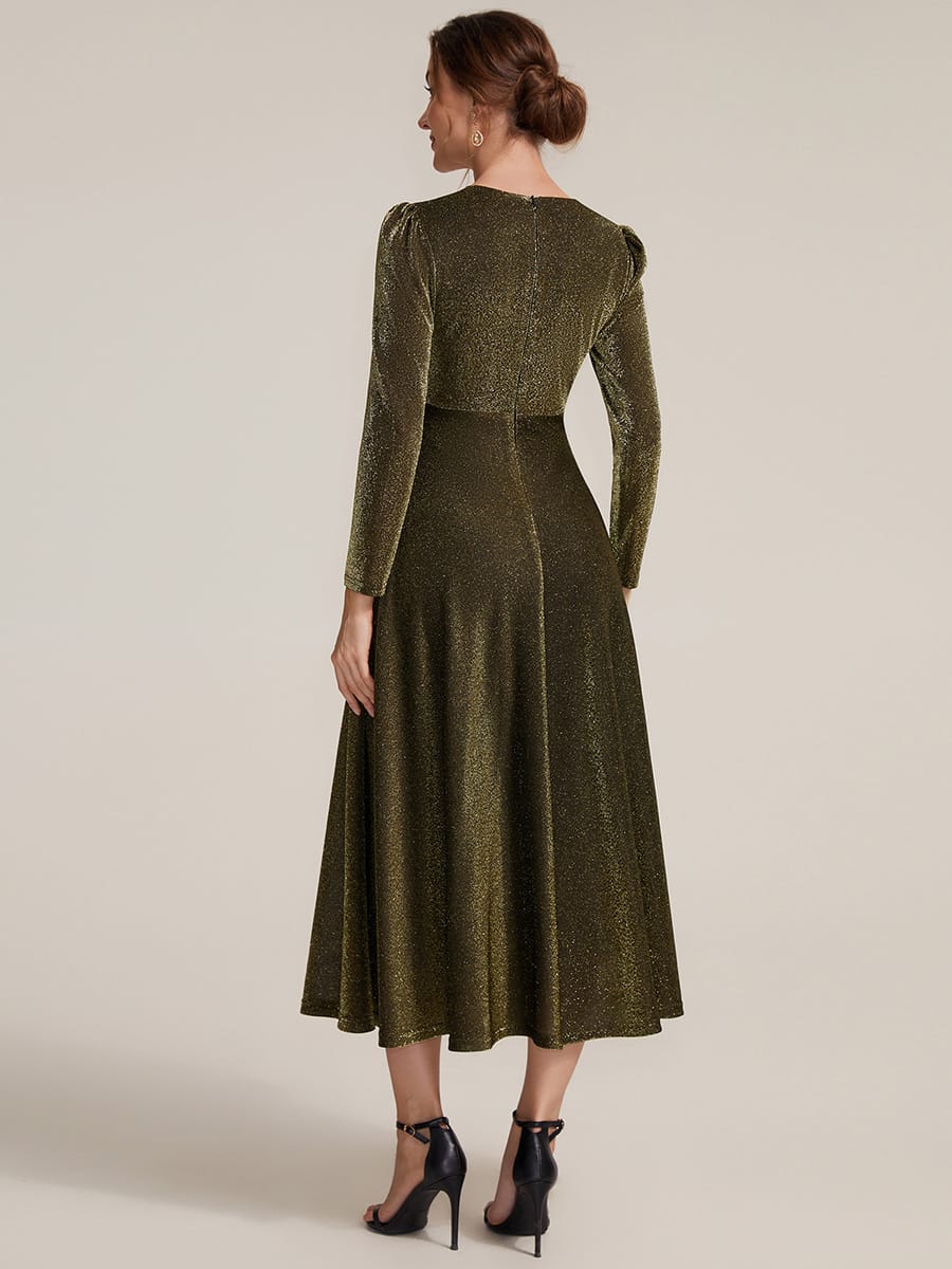 Knotted Knit Fitted Sleeve Dress #color_Metallic Gold